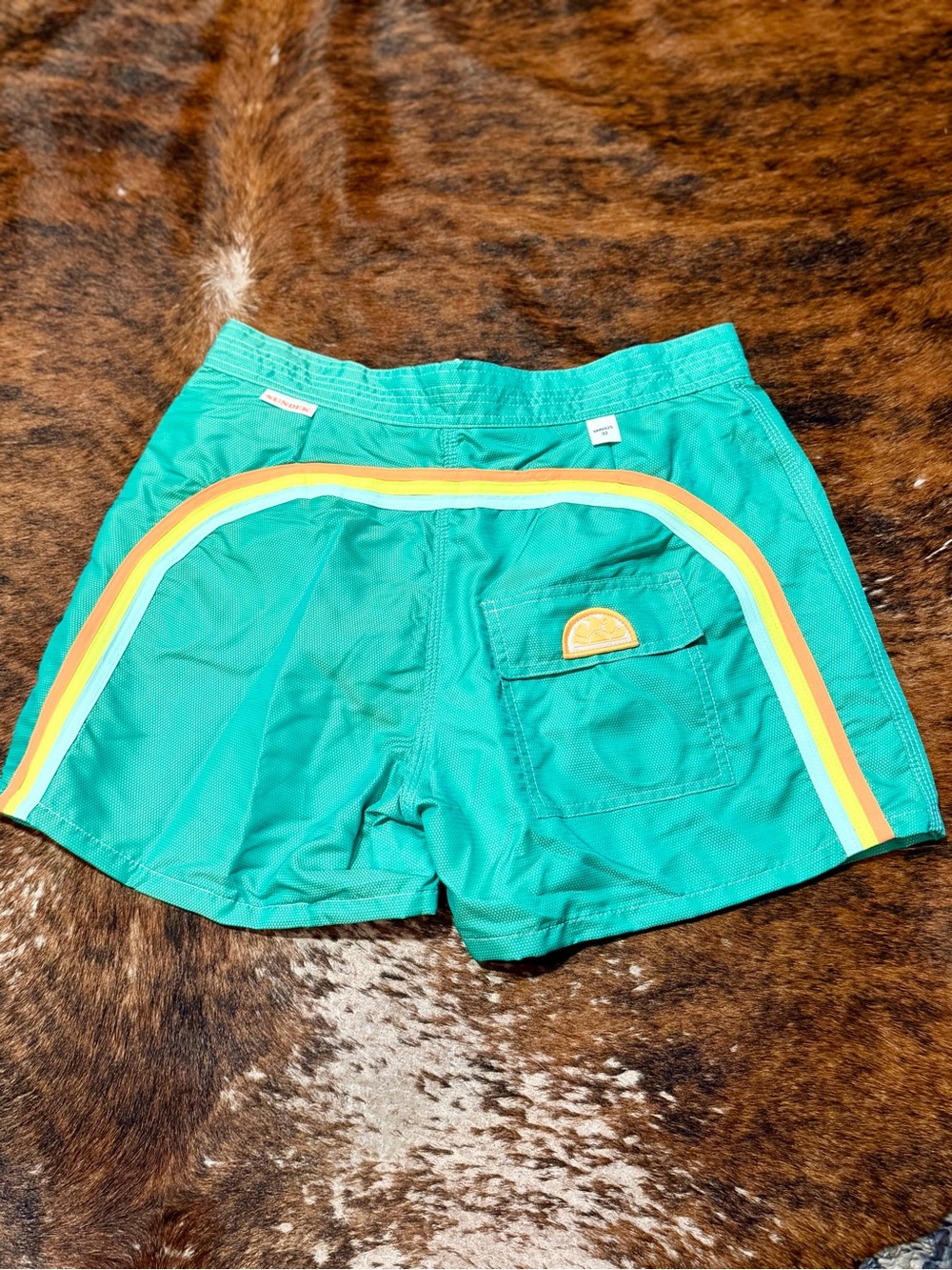 Sundek Rainbow Board Shorts Green Swim Trunks SAMPLE Men’s 32 Rare Vintage 90s